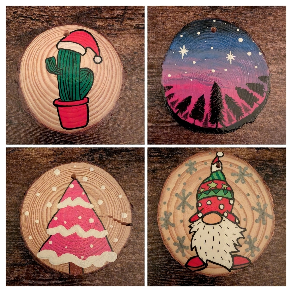 Hand Crafted Christmas Ornaments Wood Slice Hand Painted